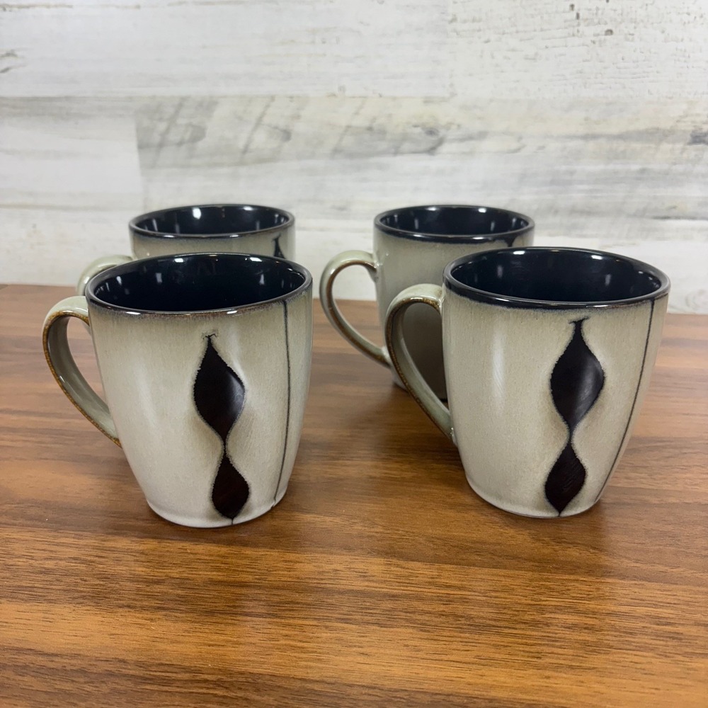 Sango Prelude Black 4508 Coffee/ Tea Mugs Cups MCM Set Of‎ 4